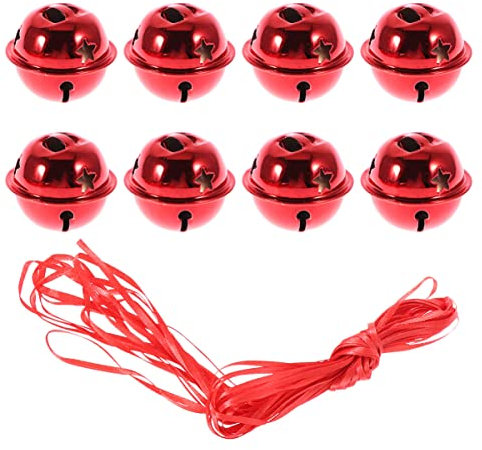 MAGICLULU 20 Stück Weihnachtsstern-Eisenglocken Mini-Bunte Hohlglocken Metall-Glitzer-Glöckchen Mit Band Für Weihnachtsbaum Kranz Heimdekoration (Rot 3 cm)