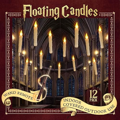 Lergas 12 Stück Weihnachtsdeko Schwebende Kerzen, Halloween Deko Floating Candles mit Zauberstab Fernbedienung, LED Fliegende Kerzen Batteriebetrieben für Weihnachtsdeko Innen, Halloween Party Deko
