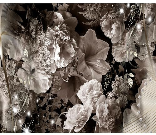decomonkey - Papier Peint Panoramique Adhésif Nature 294x210 cm - Stickers Muraux Salon Chambre Déco XXL Autocollant Panoramique Maison Décoration Bureau - Gris - Abstraction lys pivoines fleurs