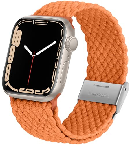 Anlinser Braided Solo Loop Compatible with Apple Watch Strap 42/41/40/38mm, Elastic Sport Band with Adjustable Buckle Designed for iWatch SE Series 11 10 9 8 7-1, Orange