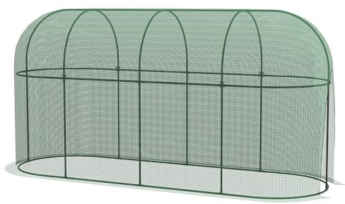 Outsunny Serra per Piante a Rete 3x1x1.5m, Recinto per Piante a Tunnel con Porta a Cerniera e Picchetti a Terra, Verde