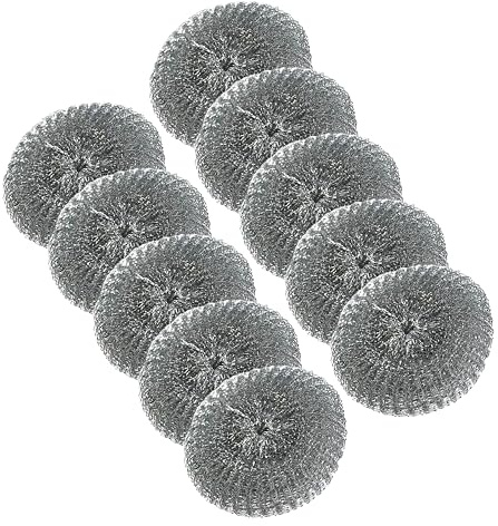 HOMESHOPA Heavy Duty Galvanized Scourers 60g, 10 Pack Metal Wire Wool Scourer, Heavy Duty Catering Kitchen Cleaning Steel Scourers for Grills, Barbeques, Pots, and Pans