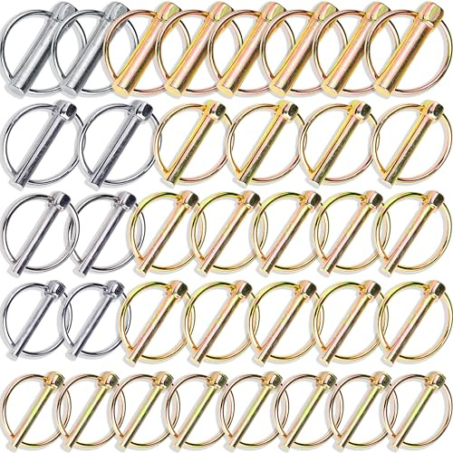 Wellmax 36 PCS Linch Pin Assortment in 3/16, 1/4, 5/16 and 7/16 Diameter Zinc-Plated Heavy Duty Safety Pins