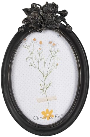 Clayre & Eef Bilderrahmen 10x15 cm Schwarz Kunststoff Glas Oval Fotorahmen