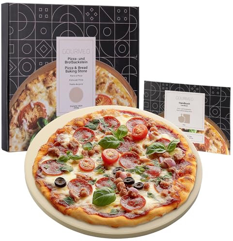 GOURMEO Pierre a Pizza pour Four - Pierre Refractaire Four en Cordiérite de 35 cm de Diamètre - Plaque Pizza Four Plat aussi pour Barbecue Electrique ou à Charbon Maximum 800°C