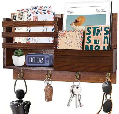 Primo Lines Briefhalter Organizer Wandhalterung mit Ablage – Schlüsselbrett zum Aufhängen mit Haken