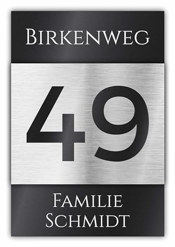 Premium Hausnummer | individuell anpassbar | Aluverbund silber gebürstet und Acrylglas Anthrazit Matt | 3D Effekt | Wetterfest Art.Nr. H1016