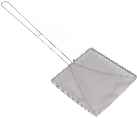Pala per Residui di Olio in Acciaio Inossidabile 304, Cucchiaio per Schiumarola Quadrato a Maglia Fine per Cucinare Fritture, con Manico Antiscivolo, Cucchiaio per Schiumarola