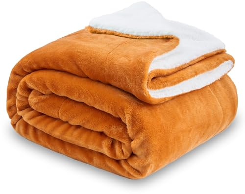 SOCHOW Wohndecke Kuscheldecke aus Sherpa Fleece Orange, 220 x 240 cm | Doppelseitig Superweiche Luxuriöse für Couch und Bett