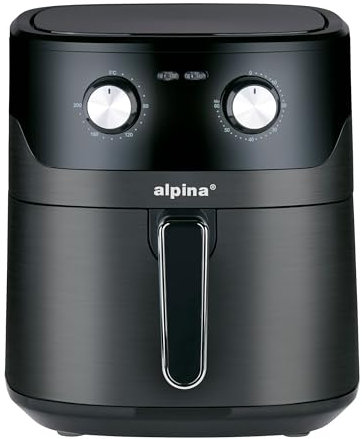 alpina Heißluftfritteuse 6L - Airfryer für 4 bis 6 Personen - Heissluftfritteuse mit Einstellbarer Temperatur von 80°C bis 200°C - Air Fryer mit Timer bis zu 60 Minuten - Schwarz