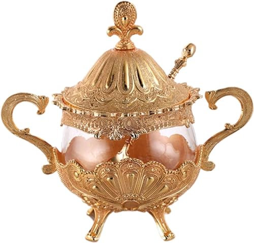 Tarro de cerámica for caramelos, azucarero, azucarero con tapa, soporte for cucharas, azucarero de cerámica, azucarero con tapa y cuchara, tarro de especias de vidrio con relieve de metal, soporte for