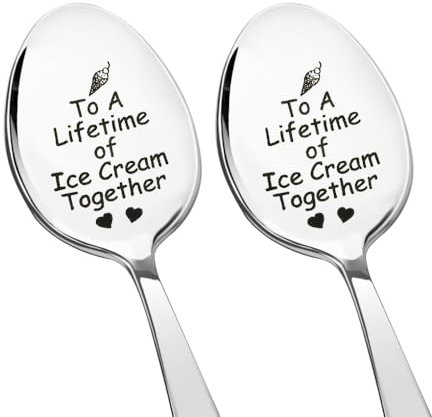 Boyfriend Girlfriend Anniversary Birthday Gifts for Couples Ice Cream Spoon Gift for Husband Wife Christmas Gifts for Fiancee Fiance Engagement Gifts for His and Hers Gifts for Bf Gf Spoons 2Pcs