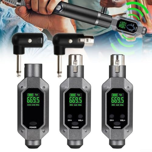 Receptor transmisor de micrófono XLR inalámbrico, 30 Hz-15 KHz, amplia frecuencia, adaptador de micrófono de audio de 24 bits, recargable por USB, compatible con micrófono dinámico de condensador (1