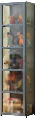 Moderner Glasvitrine für Wohnzimmer mit Acryltüren, staubdicht, Aufbewahrungs-Organizer, 5 Ablagen, 42 cm, Grau