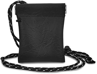 AfitLulu Hanging Neck Headphone Bag PU Leather Data Cable Storage Bag and Snap Spring Closure Mini Coin Purse Pouch Suitable for Storing Headphones, Coin, Keys, Jewelry (Black)