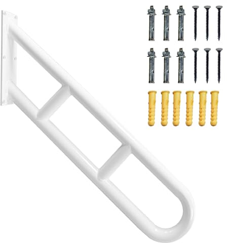 U-Shaped Hand Railings for 1-2 Steps, One Solid Piece Design, Wall Mounted Stair Railing with Anti-Skid Crossbars for Kids, Elderly, Pregnants, Stair Handrails for Outdoor, Garage (White1 Pk)