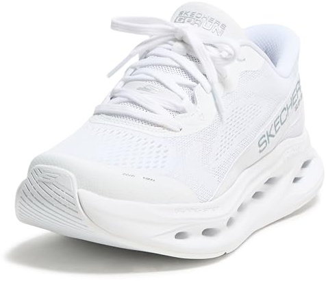 Skechers Damen Max Cushioning Glide Step Caledonia Hands Free Slip-In-Sneaker, Weiß/Silber