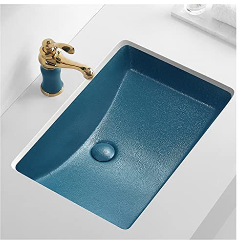 DLAZUM Rechteckiges Unterbauwaschbecken fürs Badezimmer, farbiges Keramikwaschbecken, Unterbauwaschbecken-Set mit Wasserhahn und Abflussgarnitur (C 45 x 35,5 x 20 cm)