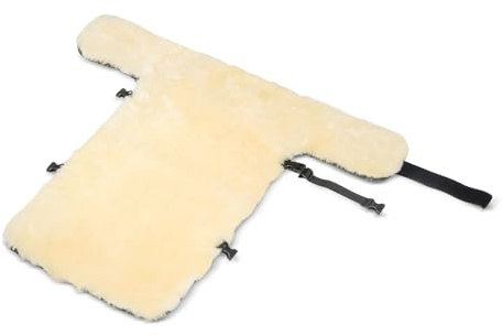 Fellhof Rollstuhlkissen aus Lammfell Rollstuhlauflage SANA mit Nierengurt, 100% Merino-Lammfell, Oeko-TEX® Zertifiziert, waschbar bei 30 °C (Creme/dunkelblau, 75x43cm)