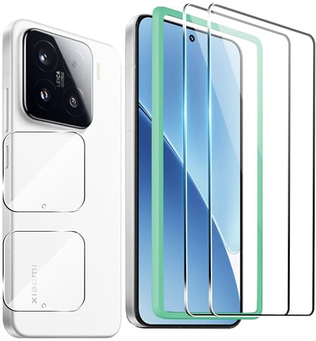 FDHYFGDY 2+2 Piezas Protector Pantalla para Xiaomi 15 Cristal Templado, Protector de Cámara y Película Protectora de Vidrio con Marco de Montaje, Dureza 9H, Pantalla HD Antiburbujas