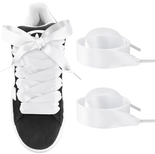 UamGlsob Lacci di nastro di raso per le scarpe da sneaker, 20 mm di larghezza piatto lacci di seta morbida per le donne signore scarpe moda (White,54/140cm)