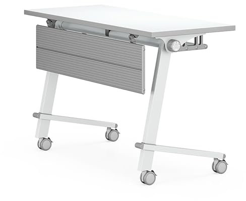 Mobiler klappbarer Besprechungstisch mit abschließbaren Klappdeckel und Rollen, großer Trainingstisch für den Bürogebrauch (140 x 40 x 73 cm)
