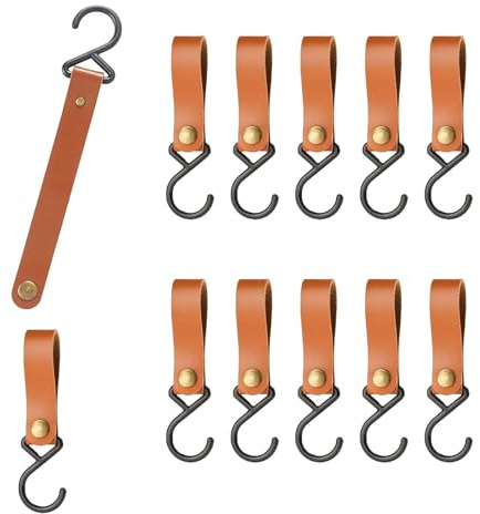 TFSYLISA 12 Stück Leder S Haken PU Braun Haken mit Lederschlaufe S Camping Multifunktionshaken für Küche Badezimmer Campinghaken Kinderwagen-Haken