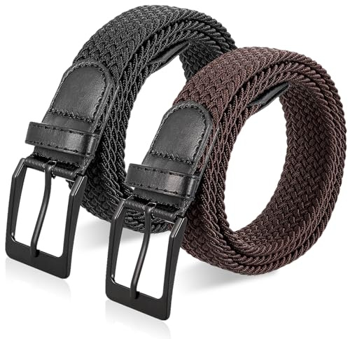 Halinuia 2 Stück Stretchgürtel Herren Elastischer Gürtel Herren Stretch Flechtgürtel Herren Stoffgürtel Stretchgürtel Dehnbarer Gürtel für Herren und Damen,105 cm