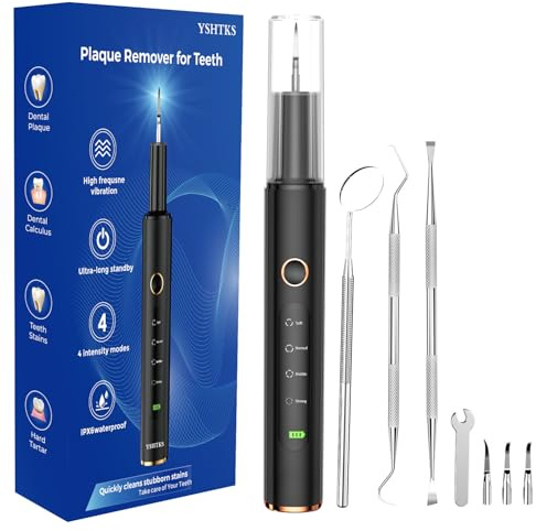 Plaque Remover for Teeth - Tartar Remover for Teeth, Dental Calculus Remover Teeth Cleaning Kit 4 Speed Modes with 4 Replaceable Heads, IPX6 Waterproof with LED Light