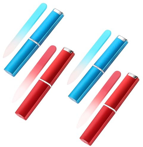 4 Stück Mini Glasfeile Für Nägel mit Etui 2 mm dicke Doppelseitige Kleine Nagelfeile Glasnagelfeile Reisenagelfeile Beständige Kristall Feilen Für Pediküre Nägel Gelnägel Naturnägel (2 Farben)