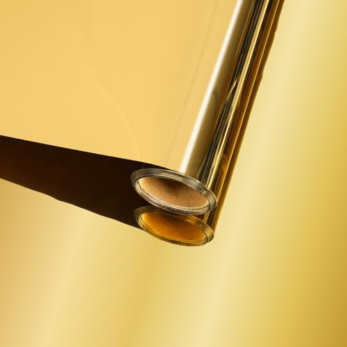 VaryFloral Carta da Parati Adesiva Muro Oro Specchio Adesivo 30cmx300cm Pellicola Adesiva per Mobili Effetto Specchio Carta da Parati Decorazioni Parete Metallico Rivestimento Adesivo per Mobili