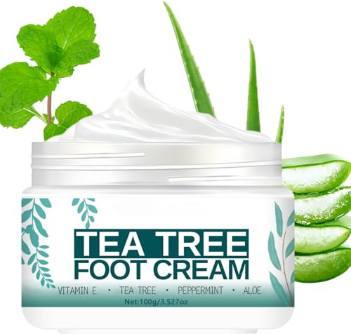 Tea Tree Foot Cream, Hydrating Foot Cream for Cracked Heels and Dry Skin, Foot Moisturiser with Tea Tree Oil, Removes Calluses & Corns, Softens & Smoothes Rough Skin for Foot, Hand, Knee, Elbows, 100g