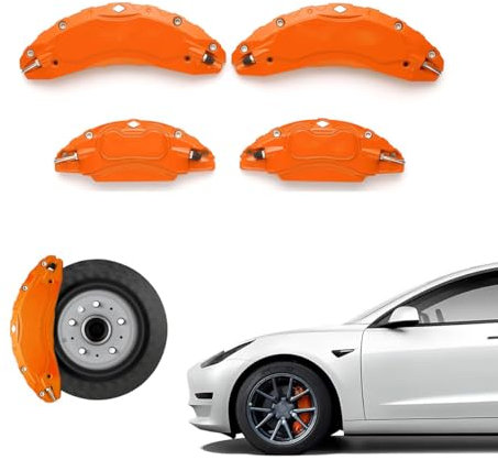 4pcs Car Wheel Brake Caliper Cover Stickers For Porsche Cayenne 2006 2007 2008 2009 2010, Aluminum Brake Pads 3d Style Front Rear Exterior Body Kit With logo pattern,B Orange