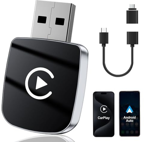 Android Carplay Wireless Adapter, HOVCEH 2-in-1 Carplay/Android Auto Wireless Adapter, Mini Intelligente Stimme Car Play Adapters Auto, Plug und Play, Kompatibel mit iPhone/Android