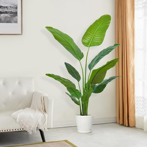 Artificial Plants Outdoor Indoor Bird of Paradise 160cm/5.25FT Large Fake Plant Tropical Palm Tree with 12 Leaves, Perfect Faux Plants in Pot for House Garden Home Decoration Housewarming Gift (1Pack)