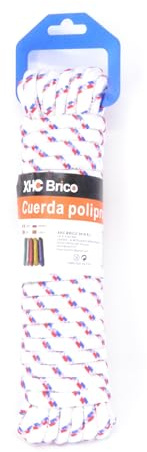 XHC Brico Cuerda, 10mm x 10m, Blanco con Diseño Trenzado Blanco y Azul, para Tendedero