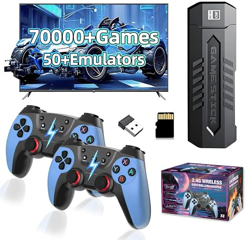 X2 Blue console di gioco retrò con doppio controller wireless ricaricabile 2.4G,70000+ giochi,oltre 50 emulatori,sistema Emuelec,console emulatore con uscita HD,videogiochi plug & play per TV (256G)