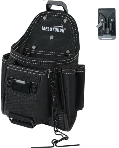 MELOTOUGH Professional Small Electrician Tool Pouch for Tool Belt Pockets with Belt Clip Attachment 9 Pockets Tradesman Tool Bag Pouch with Tape Thong Tool Holster
