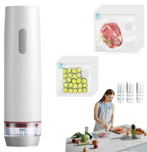 olarisva vakuumiergerät, olarisva - vakuumiergerät + 30 vakuumbeutel,Einfache Bedienung, Vielseitig Für Aufbewahrung, Kompakte Gestalt, Ideal Für Heim- & Reisegebrauch-weiß