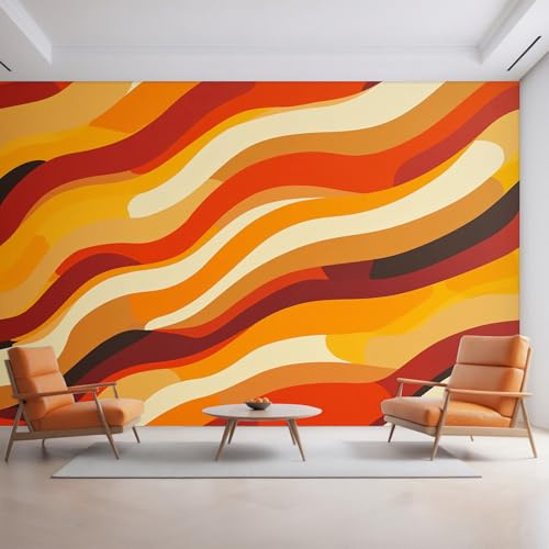 Générique Papier Peint Panoramique Ondulée, Papier Peint Rétro Années 70 Fond pour Chambre Wallpaper, Fresque Murale pour Salon Salle Deco Murale, 350x256cm D&O72