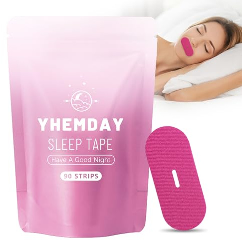 Yhemday Munband för sömn, 90 stycken antisnarkningsmunremsor, minskar snarkning och främjar näsandning, mjuk självhäftande sömnstödstejp, antisnarkningsanordning för både män och kvinnor,Rosa