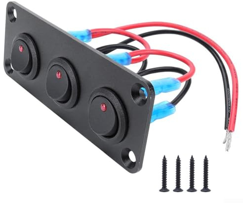 Panneau en métal 3 interrupteurs à bascule lumineux rond à pois pour une utilisation sur bateaux, voitures, camping-cars, camions avec vis de montage en acier inoxydable