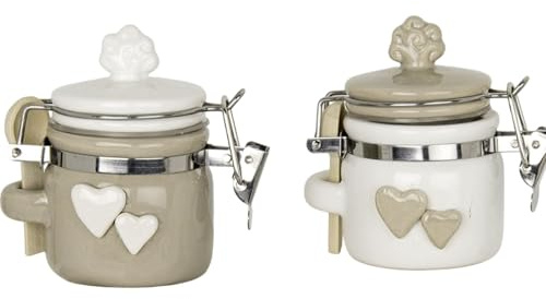 Ingrosso e Risparmio Bomboniere Matrimonio 6 PZ Barattolino Portaconfetti con Cucchiaino in Legno Nascita Battesimo Segnaposto Sposi Anniversario Confetti Elegante Fai da Te Confettate (Piccolo)