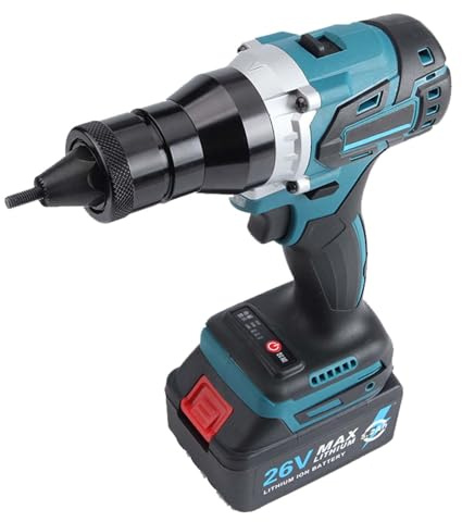 CUTANGELAR Kit Profesional De Remachadora Automática De 26 V - Herramienta De Doble Función Para Remaches Y Tuercas M3-M12. Juego De Remachadora Inalámbrica De Alta Resistencia(5200mAh,2*Battery)