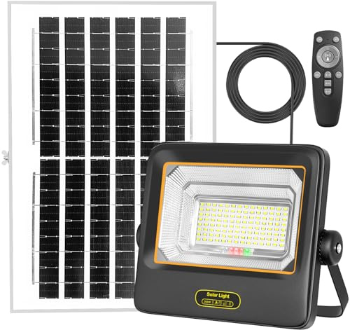 TOPBOS 200W Focos LED Exterior Solares con Control Remoto,Indicador de Batería,7 Modos,IP67 a Prueba de Agua con Cable de 4.2m,Luz Solar Exteriorpara Garaje,Jardín,Puerta de Entrada,Patio y Césped