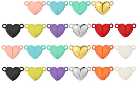 Vauki 22 paia di chiusure magnetiche per gioielli, bracciale, chiusura magnetica, chiusura magnetica, cinturino a moschettone, a forma di cuore, per collana fai da te