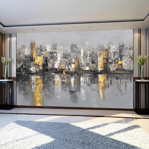 Papel Pintado Panorámico Ciudad abstracta de la arquitectura 250 x 175 cm Gris Fotomural Decorativo para Dormitorio, Sala de Estar o Habitación Infantil