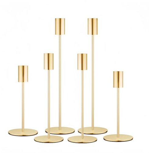 Suetou Ljusstake set om 6, ljusstake stavljus 23/28/33 cm, perfekt för middag bröllop hus bordsdekoration eldstadsdekoration ljussken-guld
