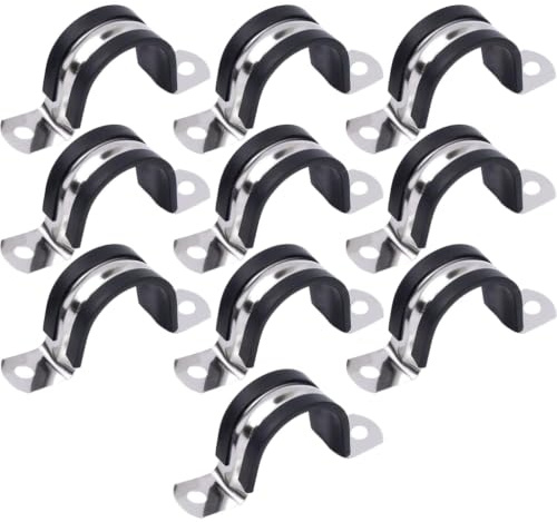 10 Stueck U-Rohrschellen 16 mm, 304 Edelstahl Rohrschelle mit Gummipolsterung, 2 Loch U-Typ Rohrhalterung Befestigungsschelle, Schlauch Schelle Klemmschellen fuer Rohrbefestigung und Wand
