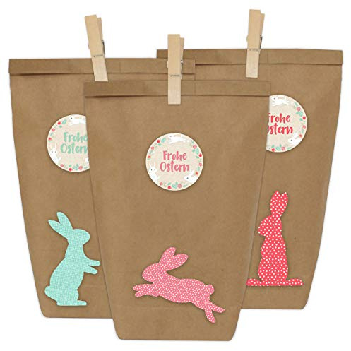 Papierdrachen 12 DIY Geschenktüten zu Ostern zum Basteln - Kreatives Osternest mit 12 Papiertüten und Osterhasen Aufklebern - Design 13